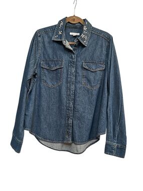 Free Assembly Women's Embellished Denim Shirt size M